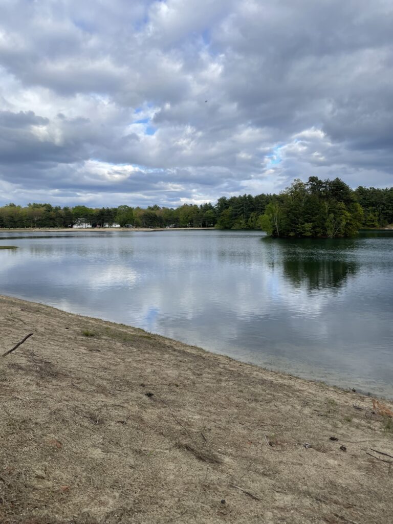 spring camping, pond at a campground, spring camping in New England